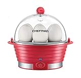 Chefman Electric Egg Cooker Boiler Rapid Poacher, Food & Vegetable Steamer, Quickly Makes Up to 6, Hard, Medium or Soft Boiled, Poaching/Omelet Tray Included, Ready Signal, BPA-Free, Red