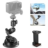 NEEWER Suction Cup Mount for iPhone GoPro Action Camera with Magic Arm & 360° Pan 90° Tilt Ball Head, Quick Buckle Lock Outside Windshield Car Mount with Phone Holder, Max Load 4.4lb/2kg, CA029