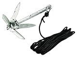 Attwood 11959-1 Universal 3 lb Marine Grapnel Folding Anchor with 20-Foot MFP Rope and Mesh Storage Bag