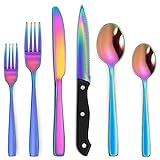 Hiware 48 Pieces Rainbow Silverware Set with Steak Knives for 8, Stainless Steel Flatware Cutlery Set For Home Kitchen Restaurant, Dishwasher Safe