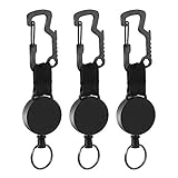 DELSWIN Retractable Key Chain Key-Rings - Heavy Duty Key Holder Belt Clip with Multitool Carabiner, Keychain Lanyard Badge Reels (Pack of 3)
