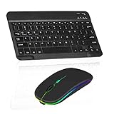 Rechargeable Bluetooth Keyboard and Mouse Combo Ultra Slim for Samsung Smart TV and All Bluetooth Enabled Android/PC-Black Keyboard with RGB LED Onyx Black Mouse