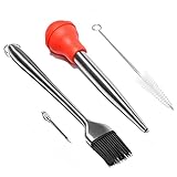 WEFOO Stainless Steel Turkey Baster, Baster Syringe for Cooking, Meat Injector Set with 2 Marinade Needles, Oil Brush and Cleaning Brush for Home Baking Kitchen Tool