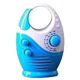 Waterproof Shower Radio, Splash Proof AM/FM Radio with Top Handle for Bathroom Outdoor Use - Built-in Speaker & Adjustable Volume(Blue and White)
