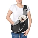 Pawaboo Dog Sling Carrier, Dog Papoose with Zipper Touch Pocket, Hand Free Breathable Mesh Puppy Carrier, Crossbody Satchel Dog Purse with Adjustable Strap for Outdoor Travel, Black, Large
