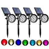 Sunklly Solar Spot Lights Outdoor Color Changing, 8 Lighting Modes 2-in-1 Solar Lights Outdoor Waterproof, Auto On/Off Multicolor Solar Powered Landscape Spotlights for Garden Patio Yard Pool, 4 Pack
