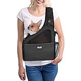 SlowTon Pet Dog Sling Carrier, Hands Free Papoose Small Animal Puppy Up to 6 lbs Travel Bag Tote Breathable Mesh Hard Bottom Support Adjustable Padded Strap Pocket Safety Belt Machine Washable