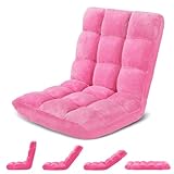 Avocahom Folding Floor Gaming Chair 14-Poistion Cushioned Adjustable Floor Lazy Sofa Chair w/Breathable Cotton & Skin-Friendly Flannel for Adults & Kids Ideal for Reading Gaming Meditating, Pink