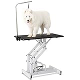 42.5 Inch Hydraulic Pet Dog Grooming Table for Small/Large Dogs,Heavy Duty Professional Pet Grooming Table with Adjustable Height with Overhead Arm and Noose, Range 21-36 Inch, Capacity 330 lbs