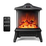3 Sided Electric Fireplace Heater 1500W Portable 18' Freestanding Stove Heater Realistic 3D Flame Effect 7 Colors Space Heater 12H Timer Overheating Protection with Remote for Indoor Use