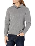 Billy Reid Men Diamond Quilted Shawl Pullover with Suede Elbow Patches, Medium Grey, L