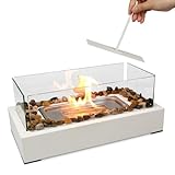 Tabletop Fire Pit with 4 Windshields- Minimalist Stainless Steel Small Fireplace for Dinner Parties, Smores Maker - Indoor/Outdoor Portable Mini Table Top Firepit - White