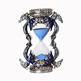 Mythological Fantasy Dragon Hourglass Sand Timer，Gothic Decor Statue - Unique Vintage Classic Metal Art for Office Desk Home Decor,Collection,Gifts,6 Inch,Single (Blue Dargon)