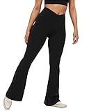 viehunt Womens Crossover Flare Leggings High Waisted Casual Cute Stretchy Full Length Workout Elegant Yoga Pants Black Medium