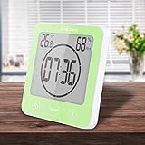 Shower Clock Waterproof Wall Clock Bathroom Clock Sunsbell Shower Cock Digital Temperature Humidity Display with Suction Cup, Touch Screen Timer for Kitchen Bathroom