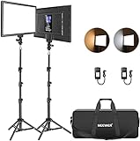 Neewer 13' Led Video Light Panel Lighting Kit, 2-Pack Dimmable Bi-Color Soft Lights with Light Stand, Built-in 8000mAh Battery, 3200K~5600K CRI 95+ 2400Lux for Game/Live Stream/YouTube/Photography