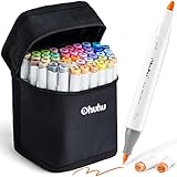 Ohuhu Alcohol Markers 48 Mid-tone Colors Brush Marker Set for Artists - Double Tipped Alcohol Based Art Markers for Adults Coloring Sketching Illustration - Brush & Chisel Dual Tip - Honolulu Series