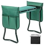 Simple Deluxe Garden Kneeler and Seat, Foldable Kneeling Stool with Thicker EVA Foam Pad Heavy Duty Bench, with Tool Pouch, Apron, Gifts for Outdoor Gardening, Fishing, Green