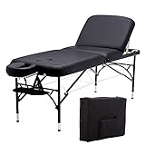 Artechworks 28' Width 3 Folding Portable Lightweight Massage Table Facial Salon Spa Tattoo Bed with Aluminium Leg for Home Office Living Room, Black