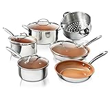 Gotham Steel 10 Piece Pro Chef Cookware Set Premium Copper Nonstick Pots and Pans– Tri-Ply Bonded, Coated with Titanium and Ceramic Surface for The Ultimate Release – Dishwasher Safe, Stainless Steel