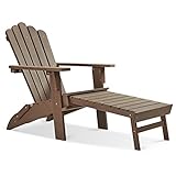 EFURDEN Adirondack Chair with Retractable Ottoman, Folding Adirondack Chair with Footrest, All Weather Poly Lumber Fire Pit Chair with Ottoman, All Weather Chair for Outdoor Brown