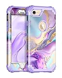 Rancase for iPhone 8 Case,iPhone 7 Case,Three Layer Heavy Duty Shockproof Protection Hard Plastic Bumper +Soft Silicone Rubber Protective Case for Apple iPhone 8/7,Purple Marble