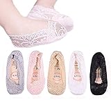 5 Pairs Girls Lace No Show Low Cut Socks Toddler Summer Non Skid Invisible Cotton Liner Sock (5Pack-Lace, L(7-10 years old))