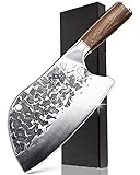 BLADESMITH Serbian Chef Knife, Butcher Knife Forged in Fire，8'' Cleaver Knife High Carbon Steel Bone Cutting Knife with Non-Slip Ergonomic Wenge Wood Handle for Kitchen/Restaurant/Slaughter House