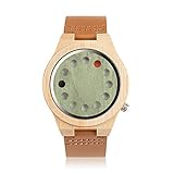 BOBO BIRD Mens Bamboo Wood Watch 12 Holes Timer Unique Design Large Size for Men with Cowhide Leather Strap Analog Quartz Wrist Watches