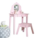KidKraft Medium Wooden Vanity & Stool - Pink, Children's Furniture, Kid's Bedroom Storage, Gift for Ages 3-8