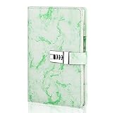Diary with Lock for Women Leather Locking Journal for Adults A5 Personal Travel Combination Password Notebook Marble Waterproof Cute Diary Gifts for Kids Teen Girls Boys Men, 192 Pages, Green