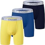 JINSHI Men's Long Leg Boxer Briefs Softness Comfortable Bamboo Underwear Unides 3-Pack Size XL Navy/Blue/Yellow