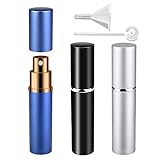 Portable Mini Refillable Perfume Bottles, 3 Pcs Travel Size Perfume Atomizer Empty Spray Bottle Scent Pump Case for Outdoor and Traveling with Funnel and Perfume Diffuser (10ml (Black+Silver+Blue))