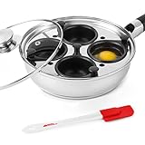 Modern Innovations Egg Poacher Pan for Perfect Poached Eggs, Nonstick Cups Poached Egg Maker Pan, Stainless Steel Easy Egg Cooker, Poaching Eggs Benedict Maker, Silicone Spatula