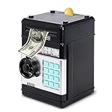 Winjess Piggy Bank Boalord for Adults Kids Safe ATM Money Bank for Boys Girls Large Cash Coin Can ATM Bank Electronic Money Saving Box for Teen Gift Toys (Black)