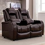 Attliahome 55' RV Loveseat Recliner, Double Recliner Furniture with 3 Arms and 2 Pillows, Wall Hugger Recliners & 135° Reclining Theater Seating (Brown PU Leather RV Couch)