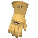 Youngstown Gloves Leather Utility Long Cuff Work Glove For Men - Kevlar Lined - Cut, Puncture, Flame Resistant, Arc Rated - Black/Tan, Small