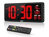 YORTOT 16' Digital Wall Clock Gym Timer with 7 Colors Light & Remote Control - Larger LED Display with Indoor Temperature | Date, Workout Timer with Count Down & Up | Stopwatch for Home Gym Garage