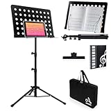 AODSK Sheet Music Stand,Full Metal,19x14inches Oversized Sheet Music,Desktop Book Stand with Portable Carrying Bag,Clip Holder,Sheet Music Folder,2 in 1 Music Book Stand
