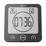 BALDR Digital Shower Clock with Timer - Waterproof Shower Timer for Kids and Adults - Bathroom Clock That Displays Time and Temperature - Battery Operated Digital Clock and Waterproof Timer - Black