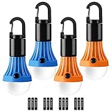 Lepro LED Camping Lantern, Camping Accessories, 3 Lighting Modes, Hanging Tent Light Bulbs with Clip Hook for Camping, Hiking, Hurricane, Storms, Outages, Collapsible, Batteries Included, 4 Packs