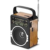 JEUJUG Portable AM FM Radio, Bluetooth 5.0 Radio 5 Watts Loud Speaker,Rechargeable FM Radio Built-in Rechargeable Battery/DC D*4 Cell Battery Operated & AC Power Plug in Wall Radio Retro