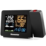 Newentor Projection Alarm Clock for Bedroom Ceiling, Atomic Projector Clocks with WWVB Function, Projecting Clock with Indoor Outdoor Temperature Humidity, Weather Forecast, Adjustable Backlight