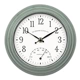 La Crosse Clock 433-3020 8-inch Indoor/Outdoor Sage Green Quartz Wall Clock with Temperature