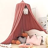 Kertnic Decor Canopy for Kids Bed, Soft Smooth Playing Tent Canopy Girls Room Decoration Princess Castle, Dreamy Mosquito Net Bedding, Children Reading Nook Canopies in Home (Red Bean Color)
