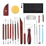 Blisstime 18PCS Clay Sculpting Tools, Basic Clay Pottery Carving Tool Kit with Wooden Handles and Tool Bag