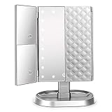 deweisn Trifold Lighted Vanity Makeup Mirror with 21 LED Lights,1/2/3 Magnification and Dimming,Two Power Supplies Makeup Mirror,Gift for Women