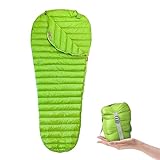 AEGISMAX Camping Sleeping Bag,Warm Weather 52℉- Goose Down Sleeping Bag,Portable Urltra-Light Mummy Sleeping,Outdoor Hiking for Adults Backpacking with Compression Bags(Green,Medium)