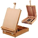 Falling in Art Wooden Tabletop Easel, Solid Wood Sketchbox Desktop Easel for Painting, Portable Art Drawing Easel for Beginners and Professionals