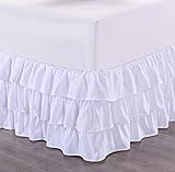 Tebery White Microfiber Multi-Ruffle Bed Skirt Elastic Bed Wrap Easy Fit Dust Ruffle 15-Inch Drop Wrinkle and Fade Resistant (King)